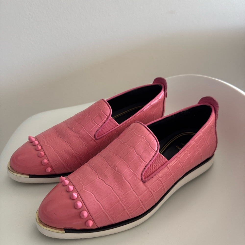 Cole Haan Pink Croc-Embossed Slip-On Sneakers with Studded Toe